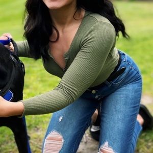 Olive Green Ribbed Top